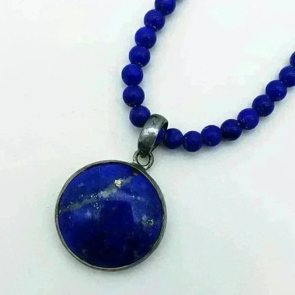 Sterling Silver and Lapis Lazuli Ohm Necklace - Picture 1 of 3